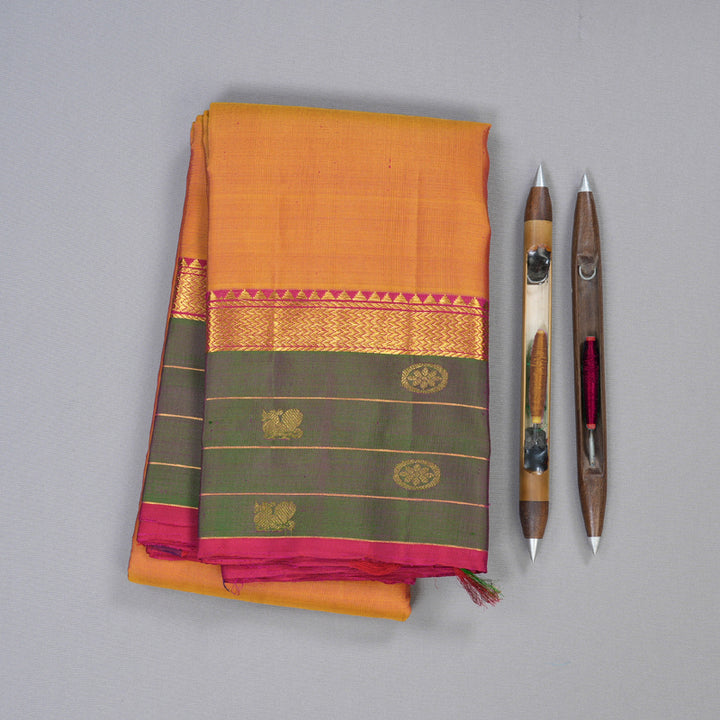 Hayagrivas Honey Mustard Handloom Kanjivaram Silk Saree with Mandhalir Border HBE4231A2-2