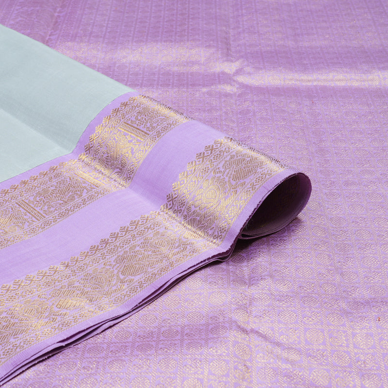 Hayagrivas Silver Grey Handloom Kanjivaram Silk Saree with Lavender Border HBE4234A1-2