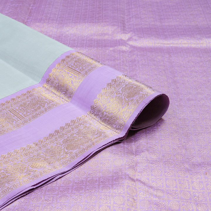 Hayagrivas Silver Grey Handloom Kanjivaram Silk Saree with Lavender Border HBE4234A1-2