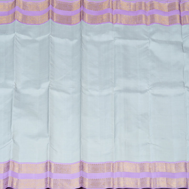 Hayagrivas Silver Grey Handloom Kanjivaram Silk Saree with Lavender Border HBE4234A1-2