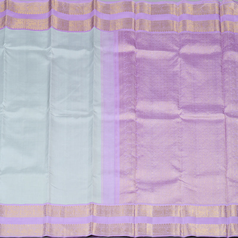 Hayagrivas Silver Grey Handloom Kanjivaram Silk Saree with Lavender Border HBE4234A1-2