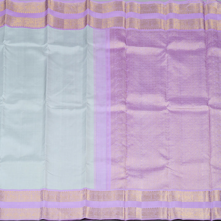 Hayagrivas Silver Grey Handloom Kanjivaram Silk Saree with Lavender Border HBE4234A1-2