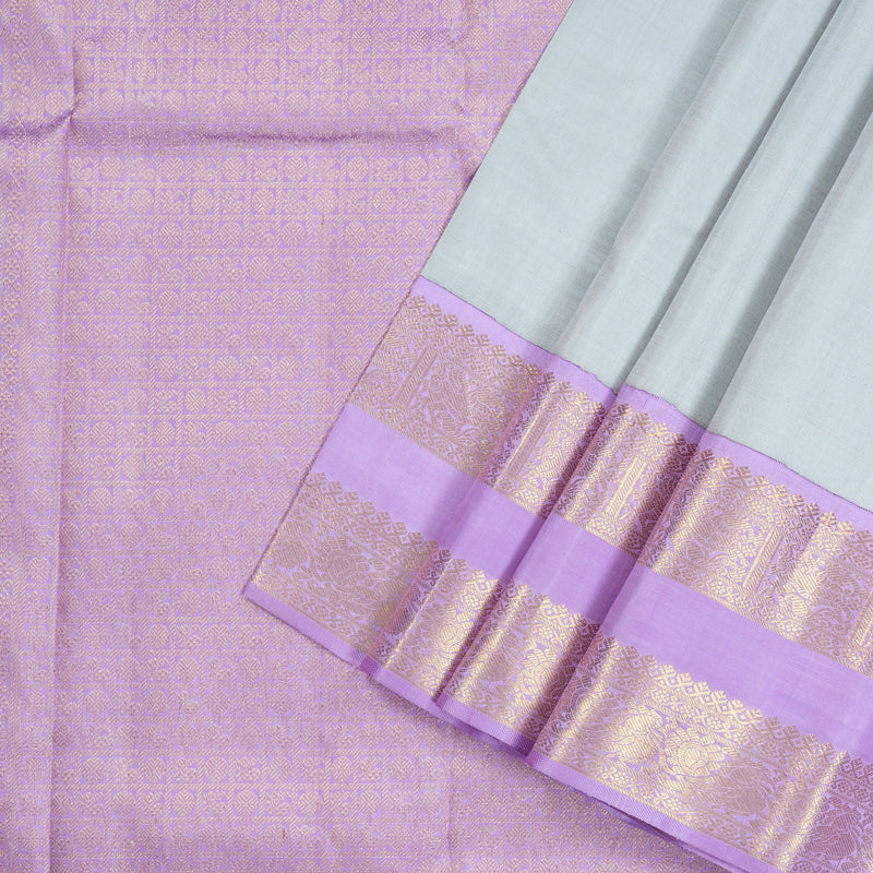 Hayagrivas Silver Grey Handloom Kanjivaram Silk Saree with Lavender Border HBE4234A1-2