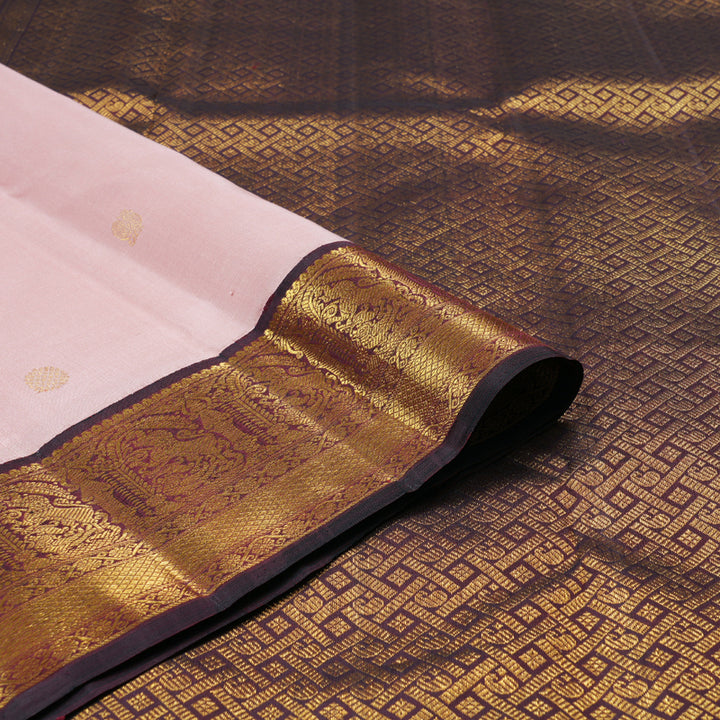 Hayagrivas Peach Pink Handloom Kanjivaram Silk Saree with Wine Maroon Border HBE4303B1-2