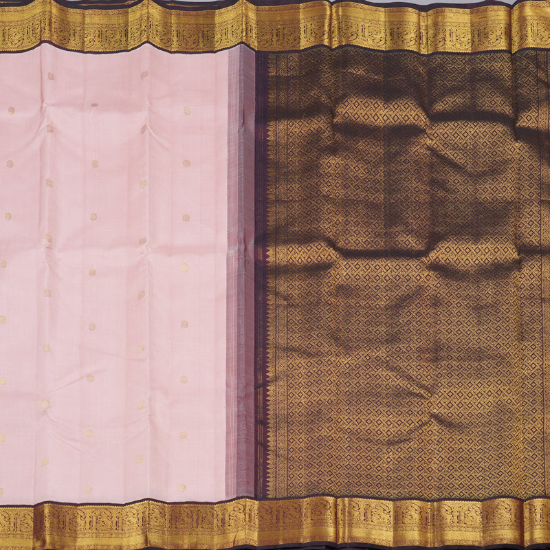 Hayagrivas Peach Pink Handloom Kanjivaram Silk Saree with Wine Maroon Border HBE4303B1-2