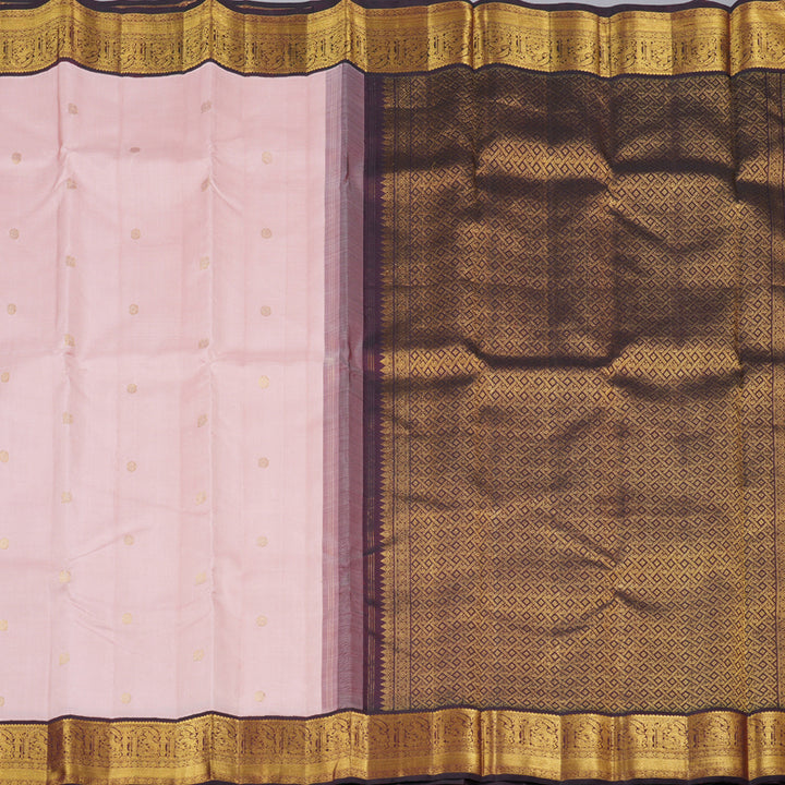 Hayagrivas Peach Pink Handloom Kanjivaram Silk Saree with Wine Maroon Border HBE4303B1-2
