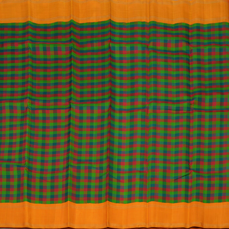 Hayagrivas Handloom Multicolour Checks Kanjivaram Silk Saree with Orange Border HBE4340C1-1