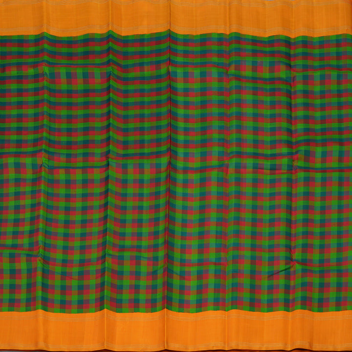 Hayagrivas Handloom Multicolour Checks Kanjivaram Silk Saree with Orange Border HBE4340C1-1