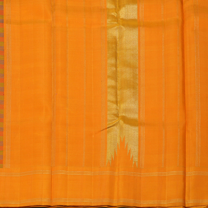 Hayagrivas Handloom Multicolour Checks Kanjivaram Silk Saree with Orange Border HBE4340C1-1