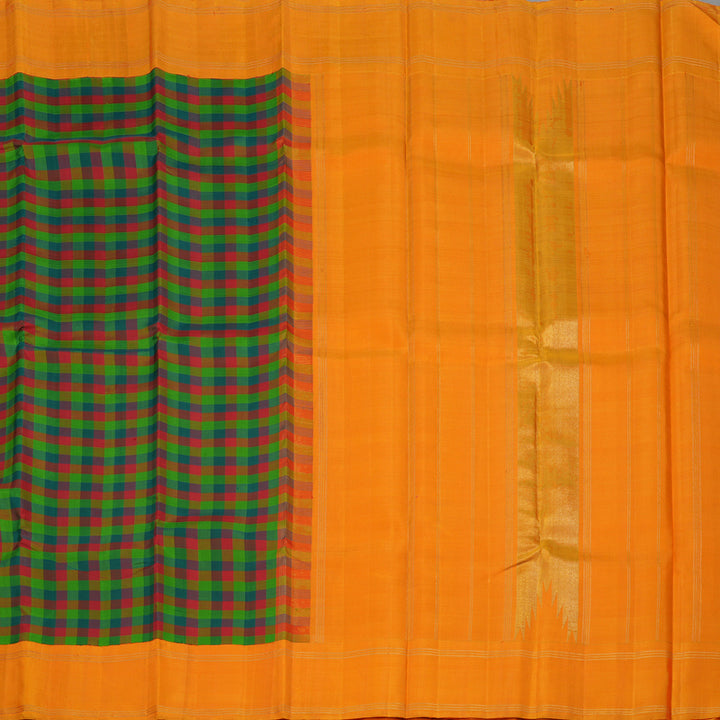 Hayagrivas Handloom Multicolour Checks Kanjivaram Silk Saree with Orange Border HBE4340C1-1