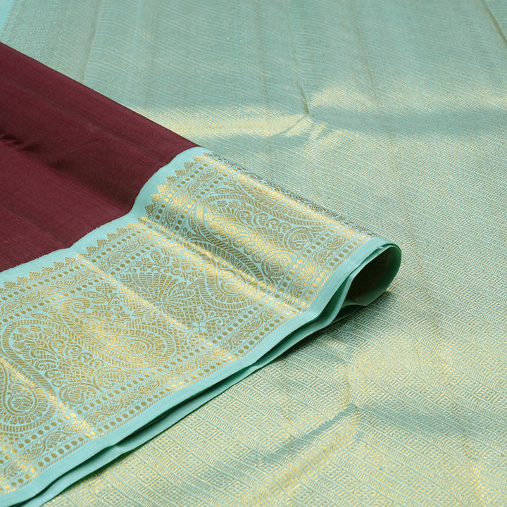 Hayagrivas Dark Brown Handloom Kanjivaram Silk Saree with Light Sky Blue Border HBE4385C1-2