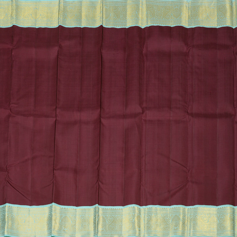 Hayagrivas Dark Brown Handloom Kanjivaram Silk Saree with Light Sky Blue Border HBE4385C1-2