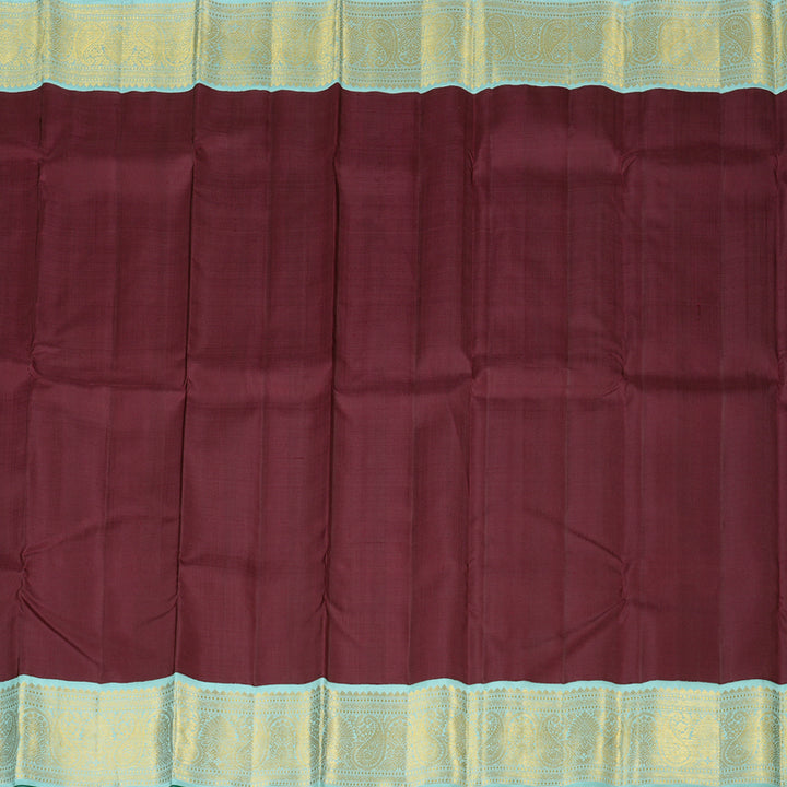 Hayagrivas Dark Brown Handloom Kanjivaram Silk Saree with Light Sky Blue Border HBE4385C1-2