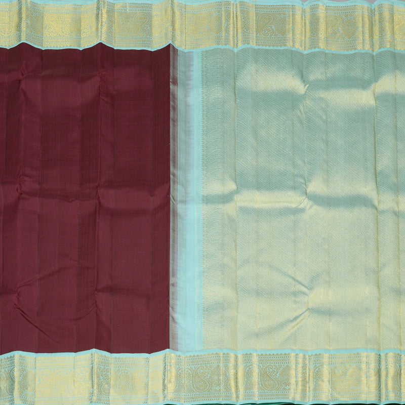 Hayagrivas Dark Brown Handloom Kanjivaram Silk Saree with Light Sky Blue Border HBE4385C1-2