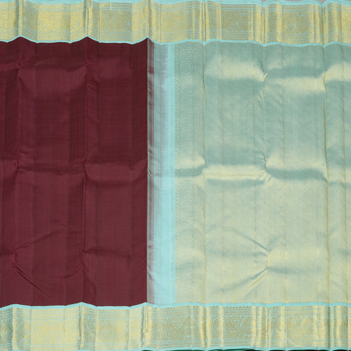 Hayagrivas Dark Brown Handloom Kanjivaram Silk Saree with Light Sky Blue Border HBE4385C1-2