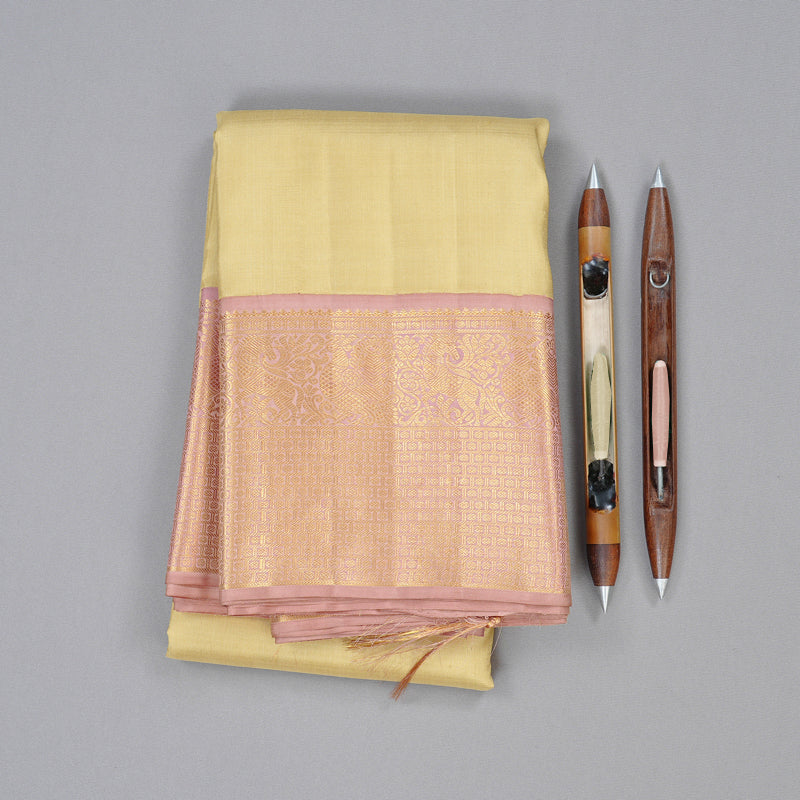 Hayagrivas Sandal Handloom Kanjivaram Silk Saree with Onion Pink Border HBE4386C1-1