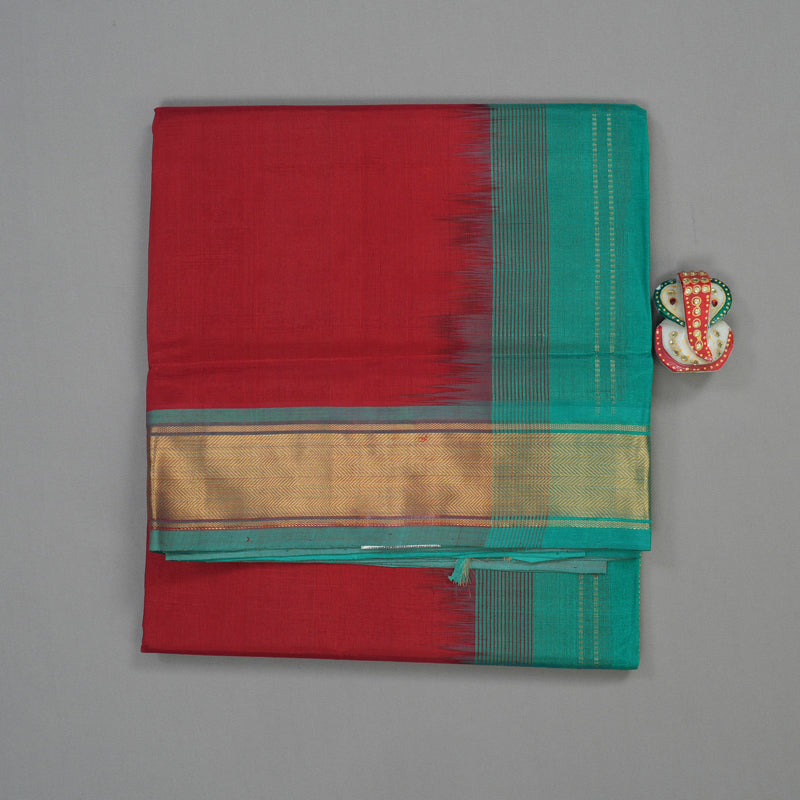Hayagrivas Pure Silk Cotton Saree in Deep Red with Rama Green HBE440G1-2