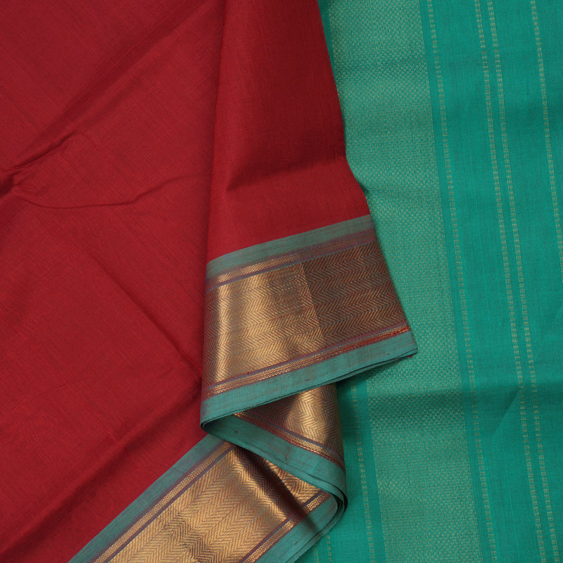 Hayagrivas Pure Silk Cotton Saree in Deep Red with Rama Green HBE440G1-2