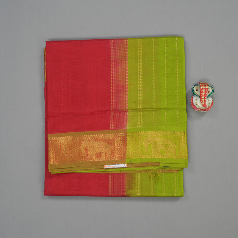 Hayagrivas Pure Silk Cotton Saree in Subtle Red with Apple Green HBE440G1-5