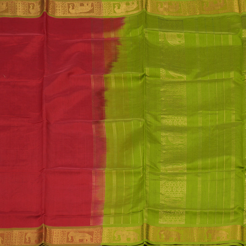 Hayagrivas Pure Silk Cotton Saree in Subtle Red with Apple Green HBE440G1-5
