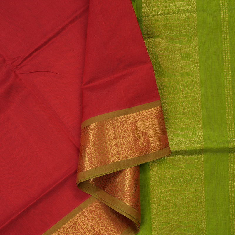 Hayagrivas Pure Silk Cotton Saree in Subtle Red with Apple Green HBE440G1-5