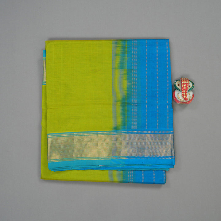 Hayagrivas Pure Silk Cotton Saree in Parrot Green with Aqua Blue HBE440G1-9