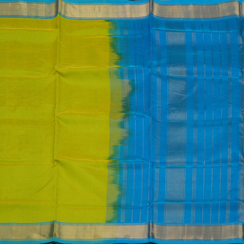 Hayagrivas Pure Silk Cotton Saree in Parrot Green with Aqua Blue HBE440G1-9