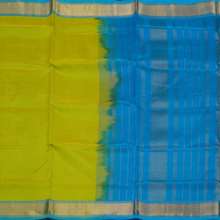 Hayagrivas Pure Silk Cotton Saree in Parrot Green with Aqua Blue HBE440G1-9