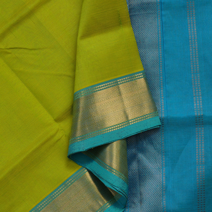 Hayagrivas Pure Silk Cotton Saree in Parrot Green with Aqua Blue HBE440G1-9
