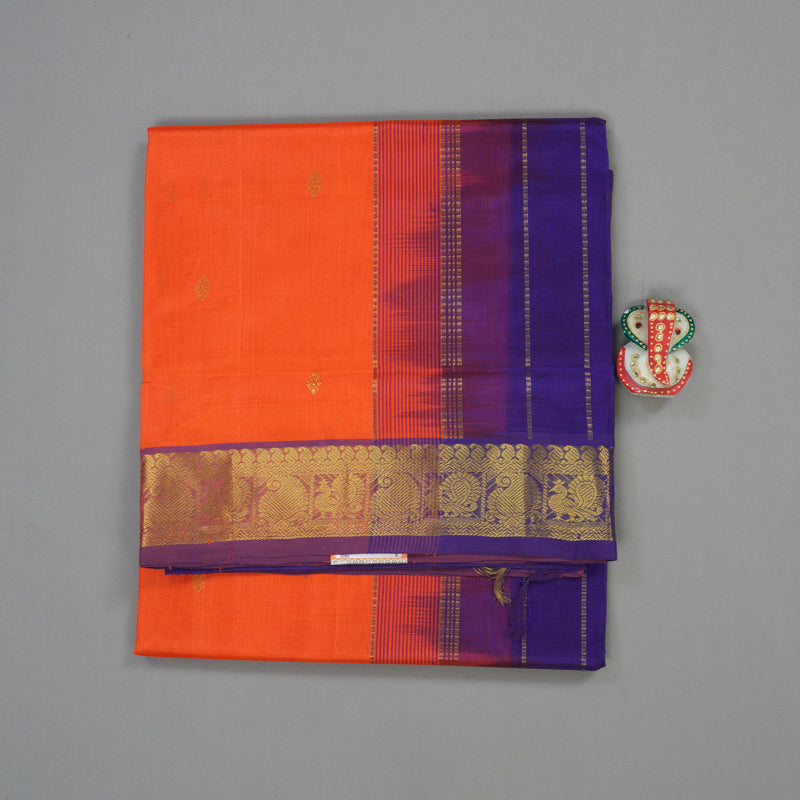 Hayagrivas Pure Silk Cotton Saree in Vibrant Orange with Deep Purple HBE440G2-10