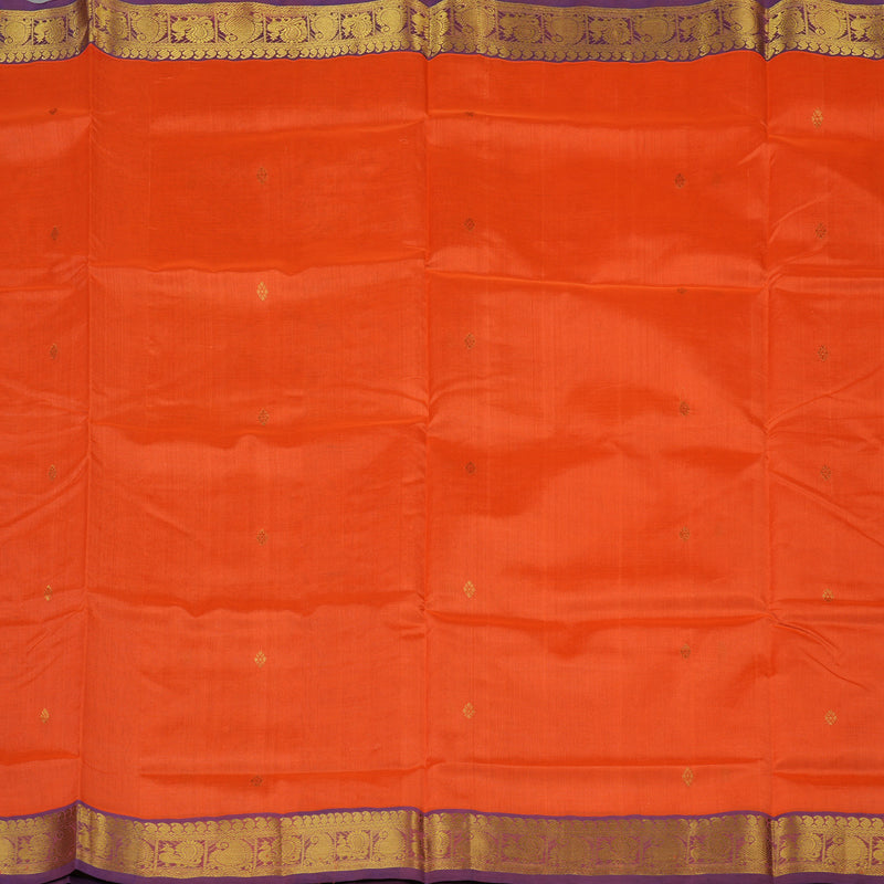 Hayagrivas Pure Silk Cotton Saree in Vibrant Orange with Deep Purple HBE440G2-10