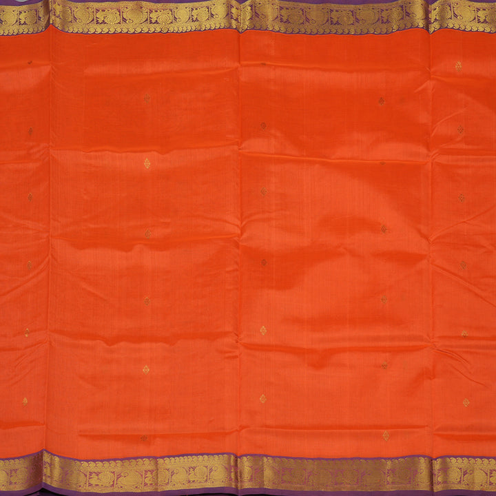 Hayagrivas Pure Silk Cotton Saree in Vibrant Orange with Deep Purple HBE440G2-10
