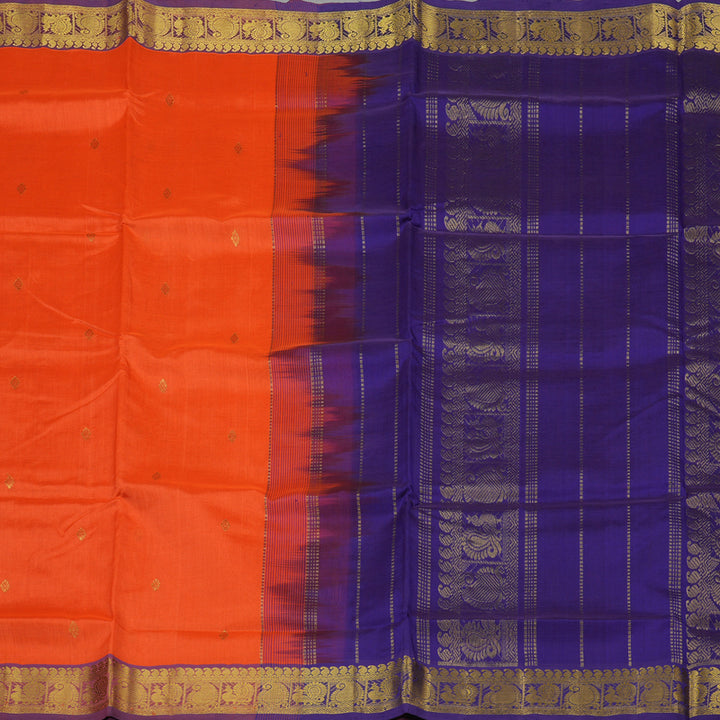Hayagrivas Pure Silk Cotton Saree in Vibrant Orange with Deep Purple HBE440G2-10