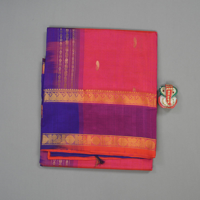 Hayagrivas Pure Silk Cotton Saree in Bright Pink with Royal Blue HBE440G2-5