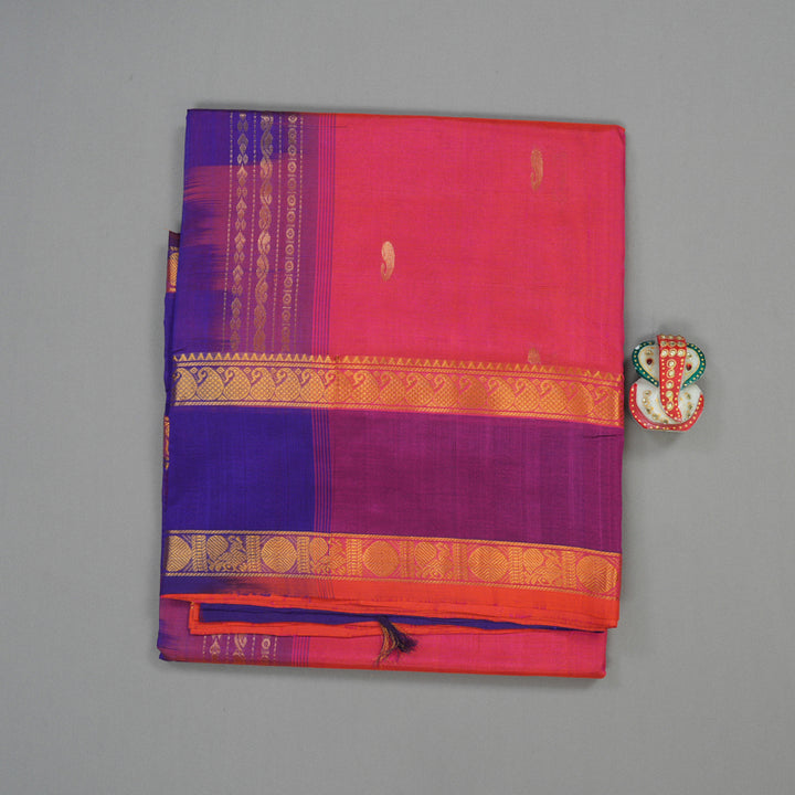 Hayagrivas Pure Silk Cotton Saree in Bright Pink with Royal Blue HBE440G2-5