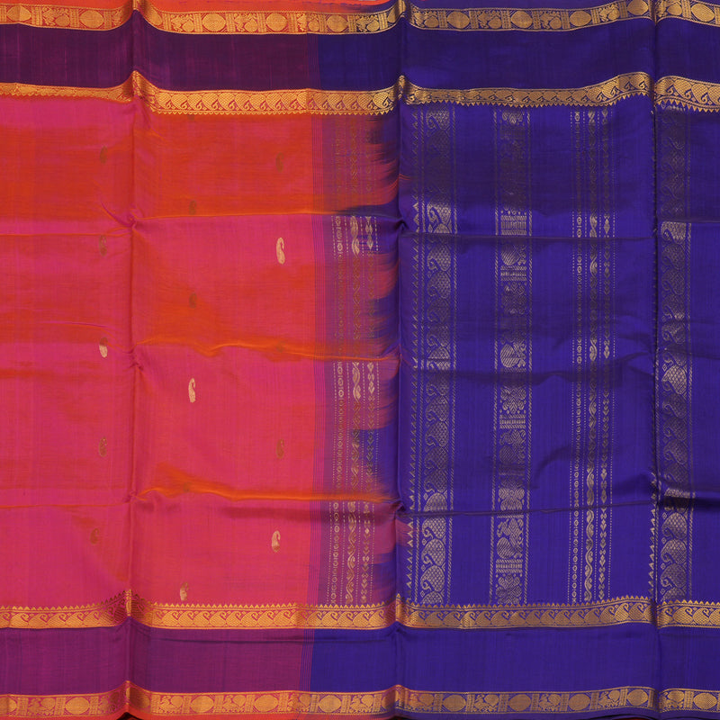Hayagrivas Pure Silk Cotton Saree in Bright Pink with Royal Blue HBE440G2-5