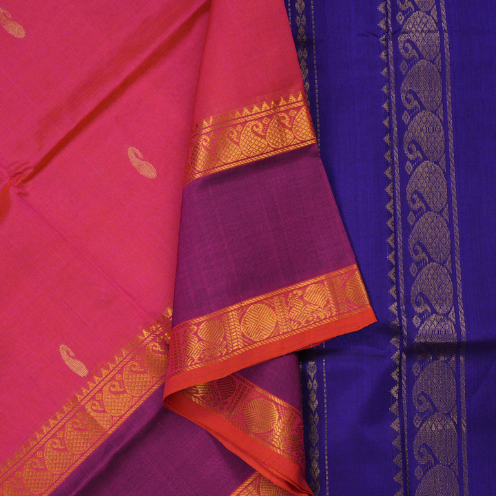 Hayagrivas Pure Silk Cotton Saree in Bright Pink with Royal Blue HBE440G2-5