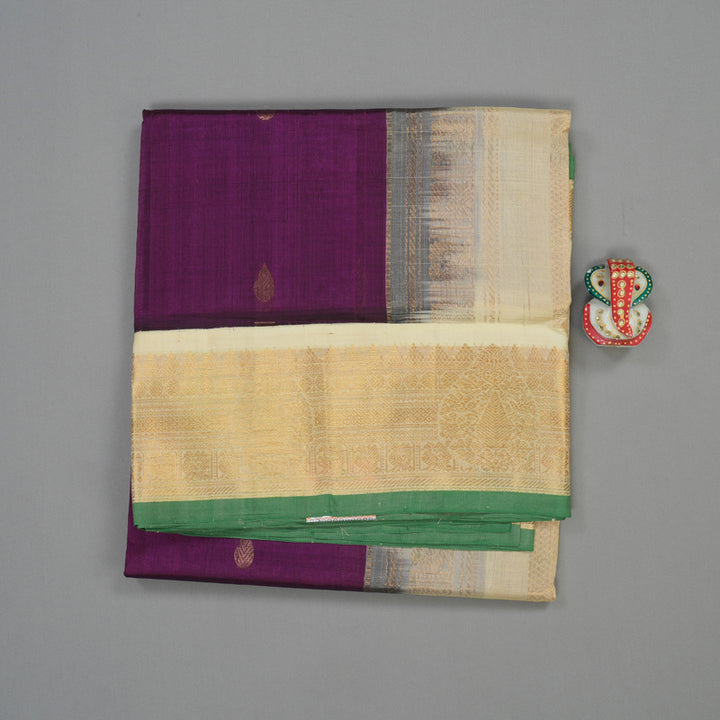 Hayagrivas Pure Silk Cotton Saree in Rich Plum Purple with Ivory HBE441G5-1