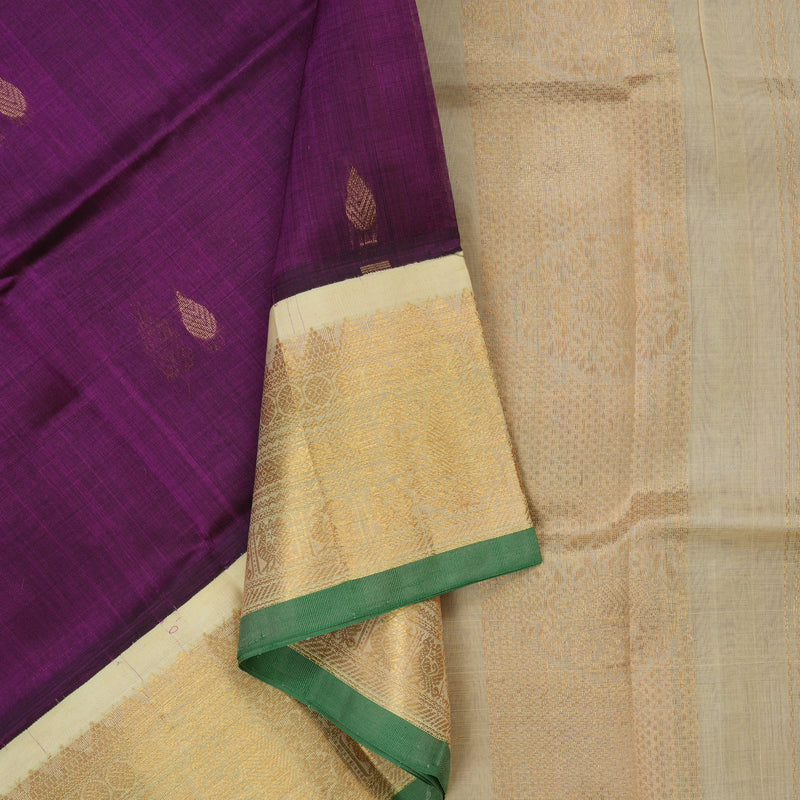 Hayagrivas Pure Silk Cotton Saree in Rich Plum Purple with Ivory HBE441G5-1