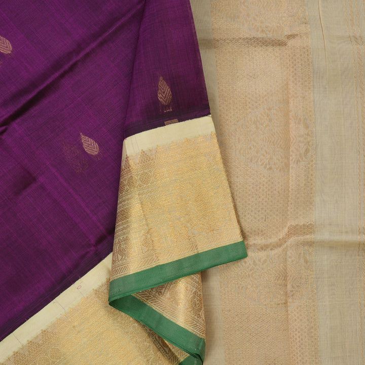 Hayagrivas Pure Silk Cotton Saree in Rich Plum Purple with Ivory HBE441G5-1