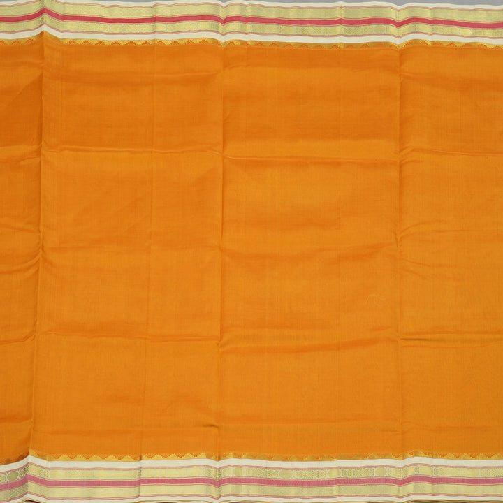 Hayagrivas Handloom Pure Silk Cotton Saree in Mango Yellow with Half White KBE446E1-1