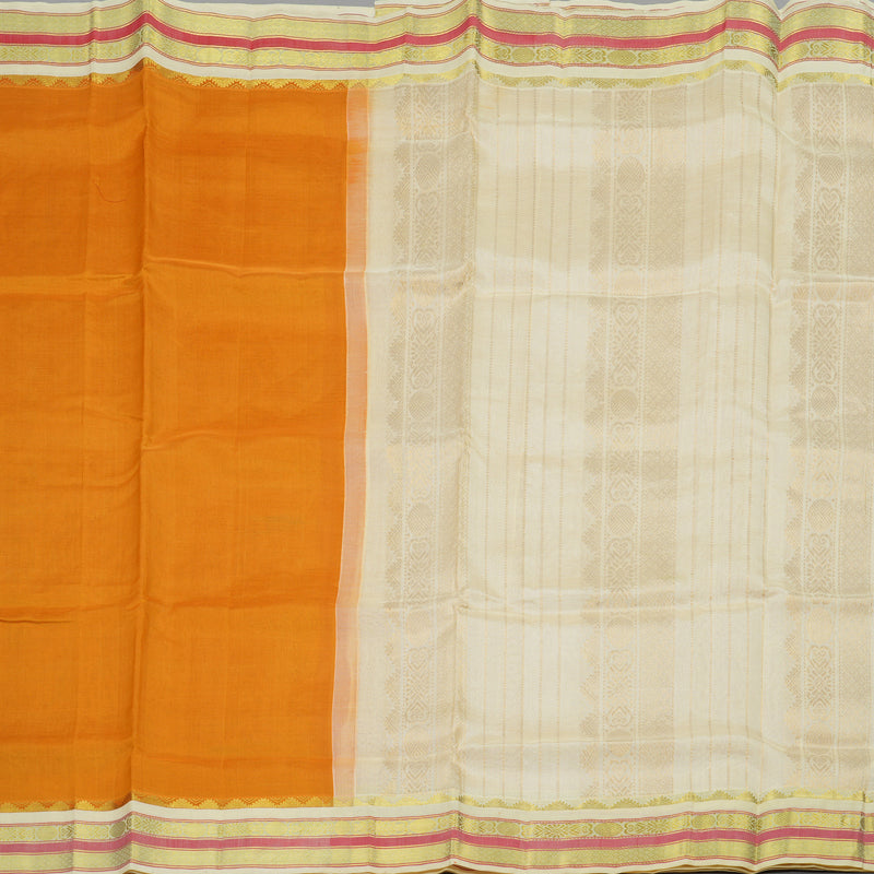 Hayagrivas Handloom Pure Silk Cotton Saree in Mango Yellow with Half White KBE446E1-1
