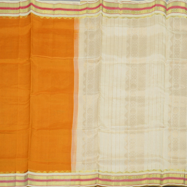 Hayagrivas Handloom Pure Silk Cotton Saree in Mango Yellow with Half White KBE446E1-1