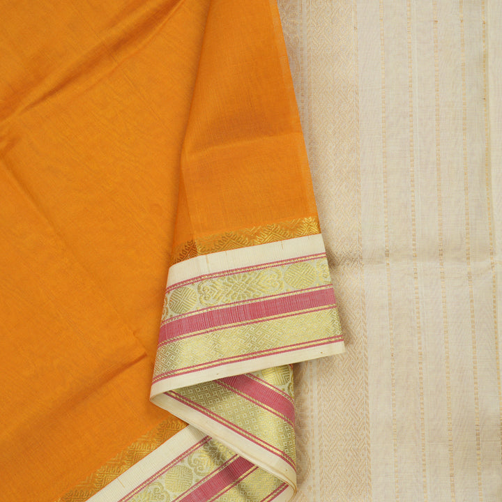 Hayagrivas Handloom Pure Silk Cotton Saree in Mango Yellow with Half White KBE446E1-1