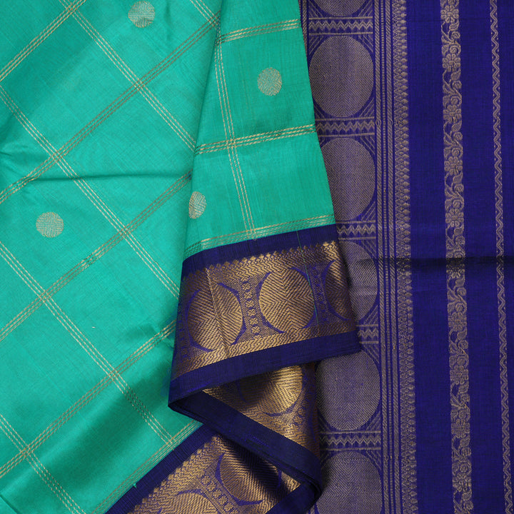 Hayagrivas Pure Silk Cotton Saree in Sea Blue with Blue KBE446E11-12