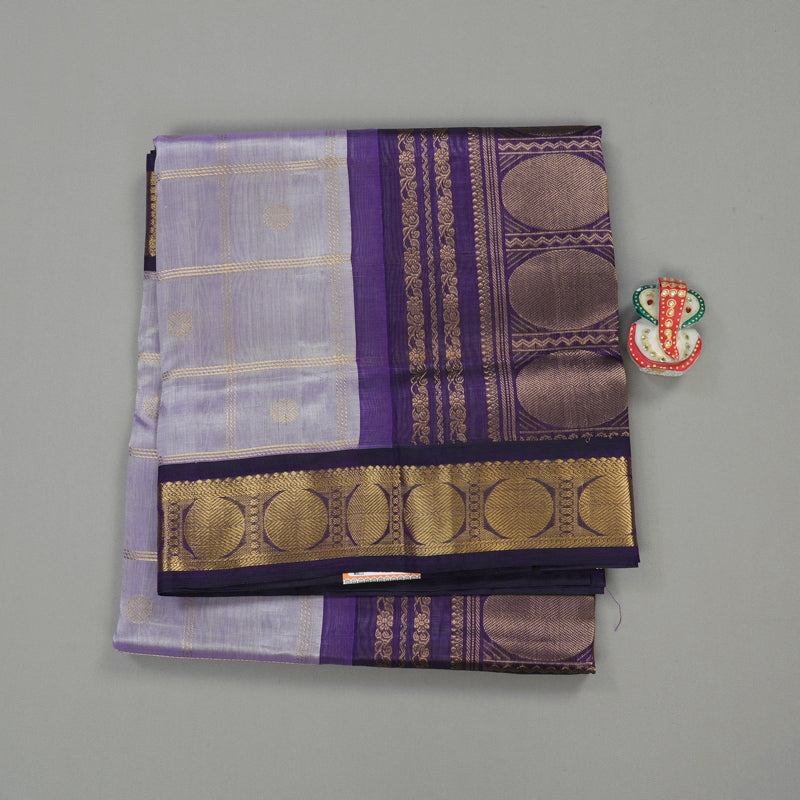 Hayagrivas Handloom Pure Silk Cotton Saree in Lilac with Purple Jari Checks KBE446E11-7