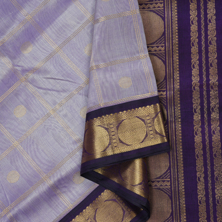 Hayagrivas Handloom Pure Silk Cotton Saree in Lilac with Purple Jari Checks KBE446E11-7