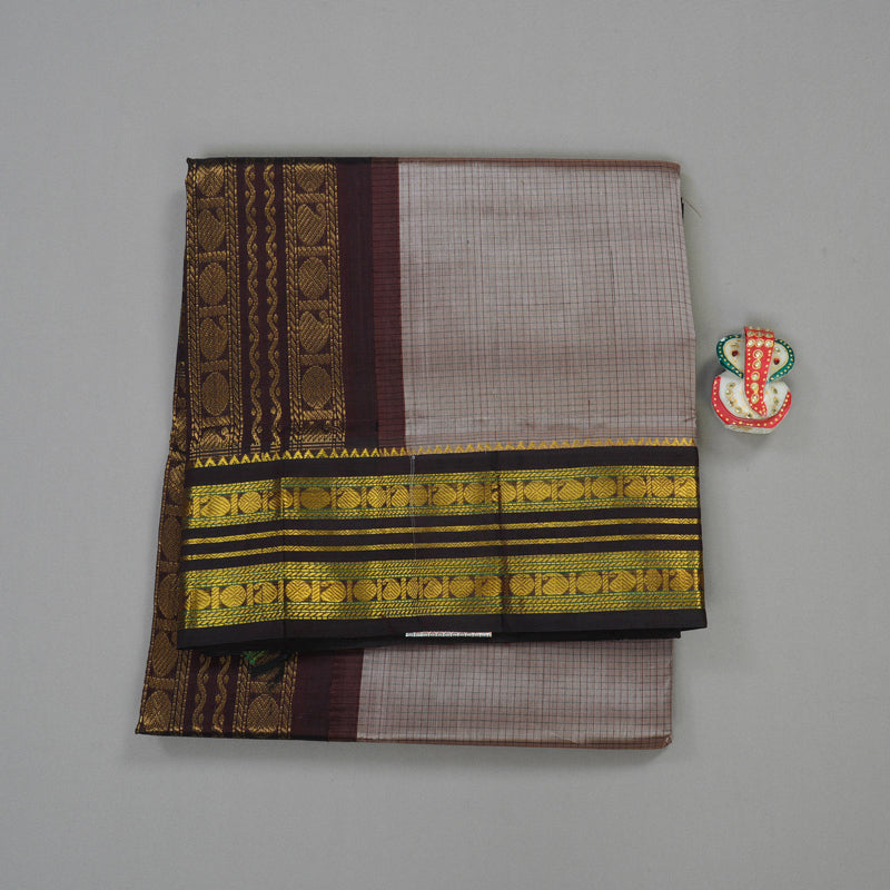 Hayagrivas Pure Silk Cotton Saree in Ash Grey with Dark Brown KBE446E8-12