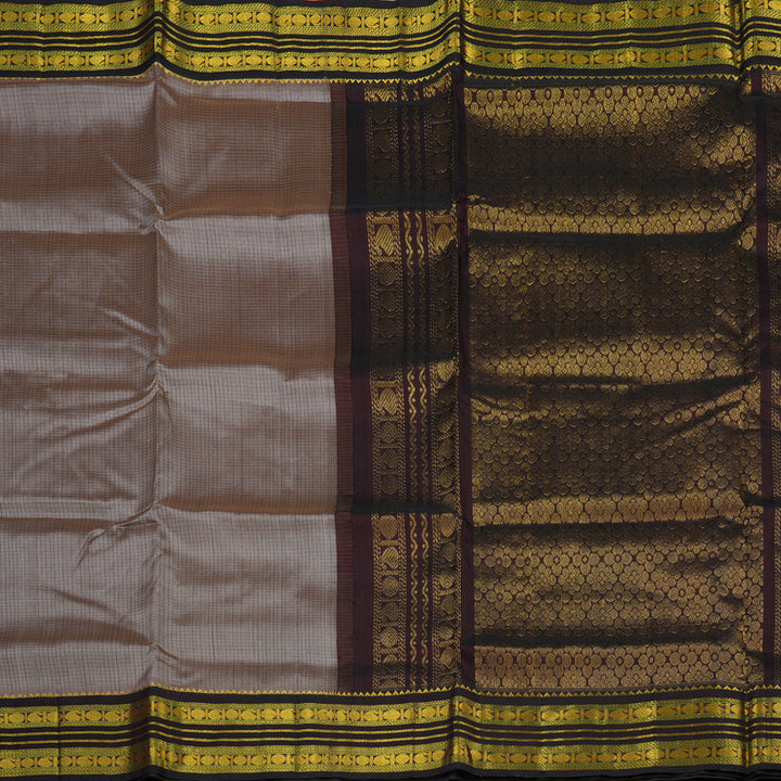 Hayagrivas Pure Silk Cotton Saree in Ash Grey with Dark Brown KBE446E8-12