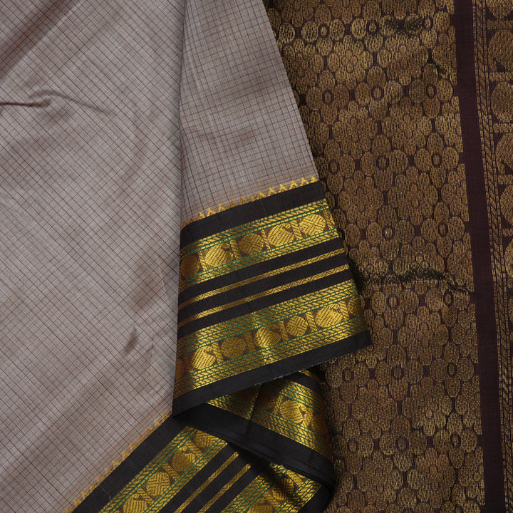 Hayagrivas Pure Silk Cotton Saree in Ash Grey with Dark Brown KBE446E8-12